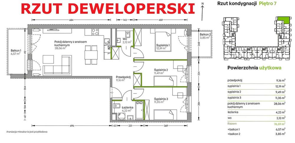 4 pok. | 7/7 piętro | 2 loggie | nowe bud. | gotowe do wykończenia