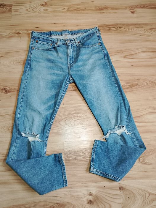Niebieskie Męskie Spodnie Jeansowe Dżinsowe Z Przetarciami  Levi's 519