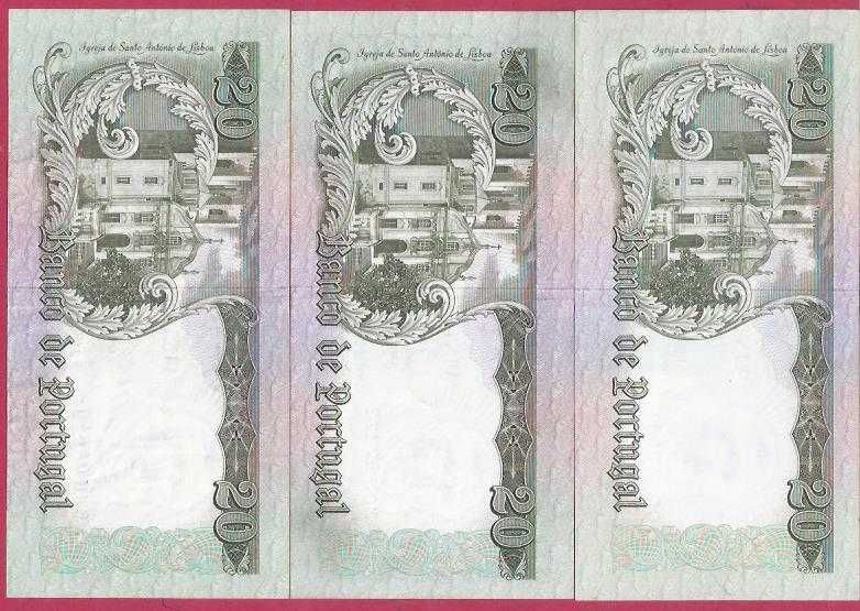 NOTAS DA REPUBLICA 3 NOTAS DE  20 ESCUDOS CH7   SANTO ANTONIO