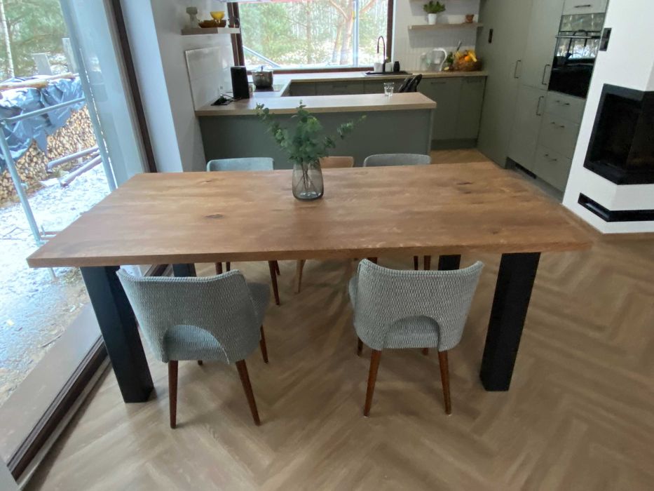 Stół dębowy prostokątny - rozkladany stół debowy- metal nogi-loft