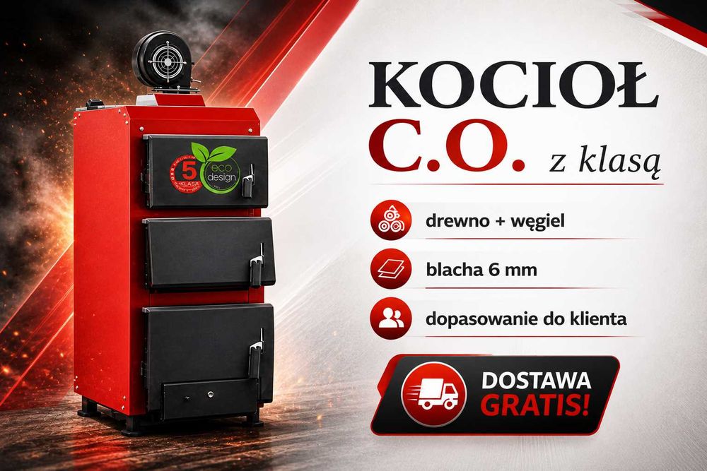 Kocioł C.O. 23kW na drewno i węgiel, piec 4 kanałowy, duży zasyp, szybka dostawa 48h