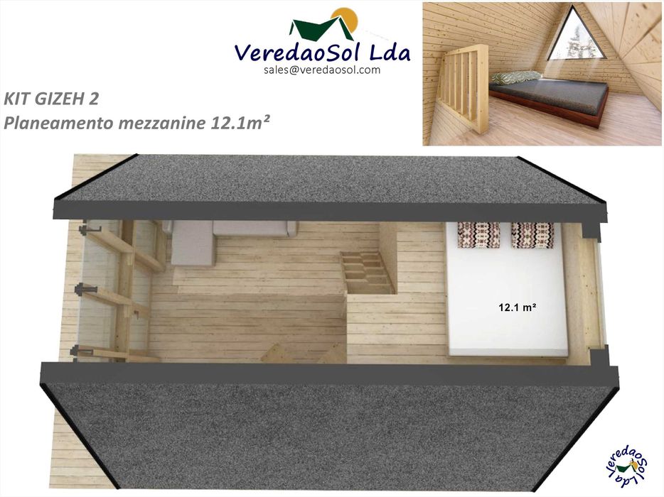 Casa Madeira GIZEH 2 - 44m² c. mezzanine - Préfab. - Preço imbatível