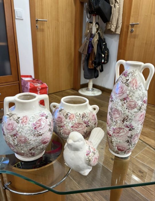 Conjunto decorativo em cerâmica floral - 4 peças