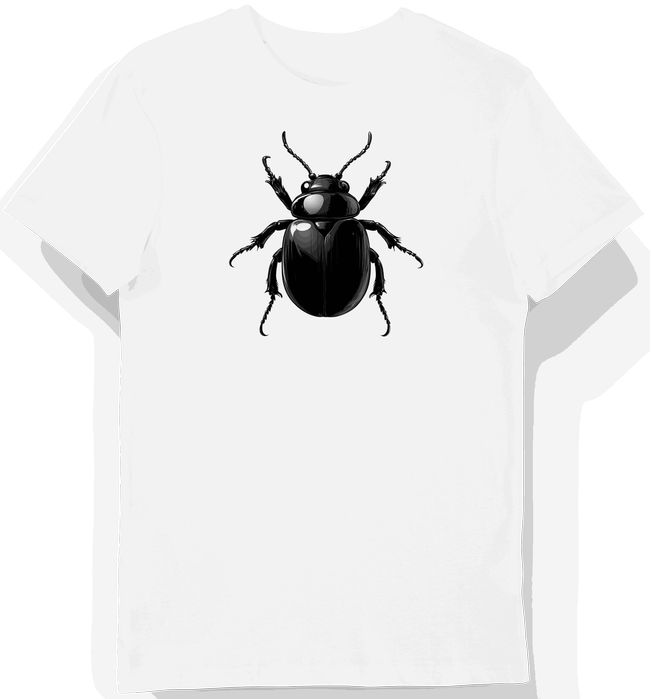 Koszulka męska biała z motywem połyskującego chrząszcza w cieniu L