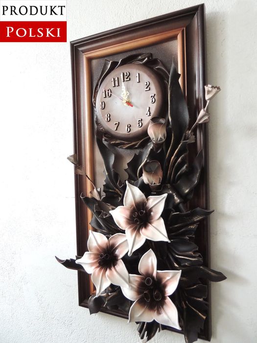 Obraz + zegar ze skóry - rękodzieło na prezent + GRAWER