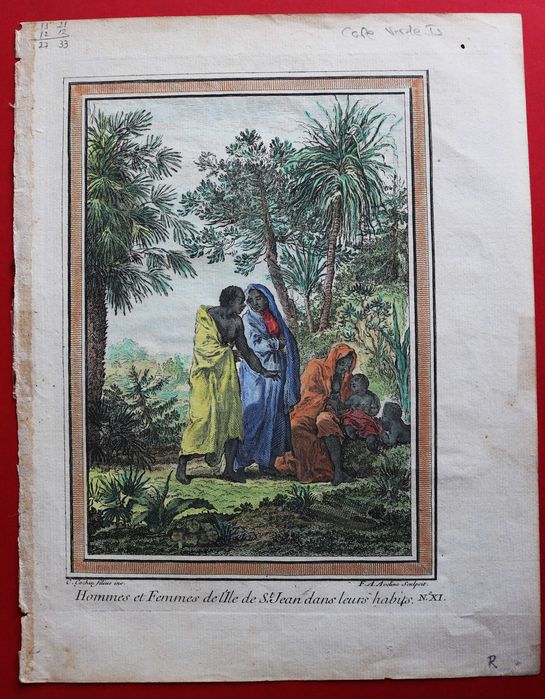 Homens e Mulheres de Cabo Verde, gravura S.XVIII colorida à mão