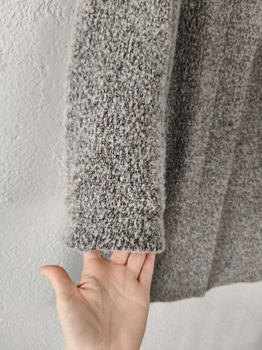 Wełniany damski płaszcz, klasyczny z kapturem, szary, M/L