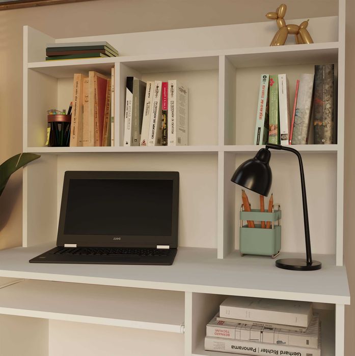 Biurko PORTO Lewe/Prawe Z Nadstawką Szuflada Półki Do Biura BIAŁE