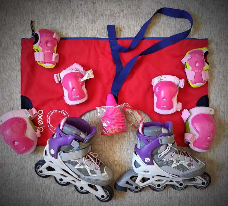 Patins em linha OXELO (ajustáveis 32-35 )+Equip. Proteção+Cones+Saco