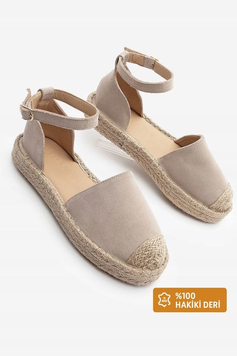 Espadryle damskie beżowe z zapięciem na sprzączkę skóra 37 5ga