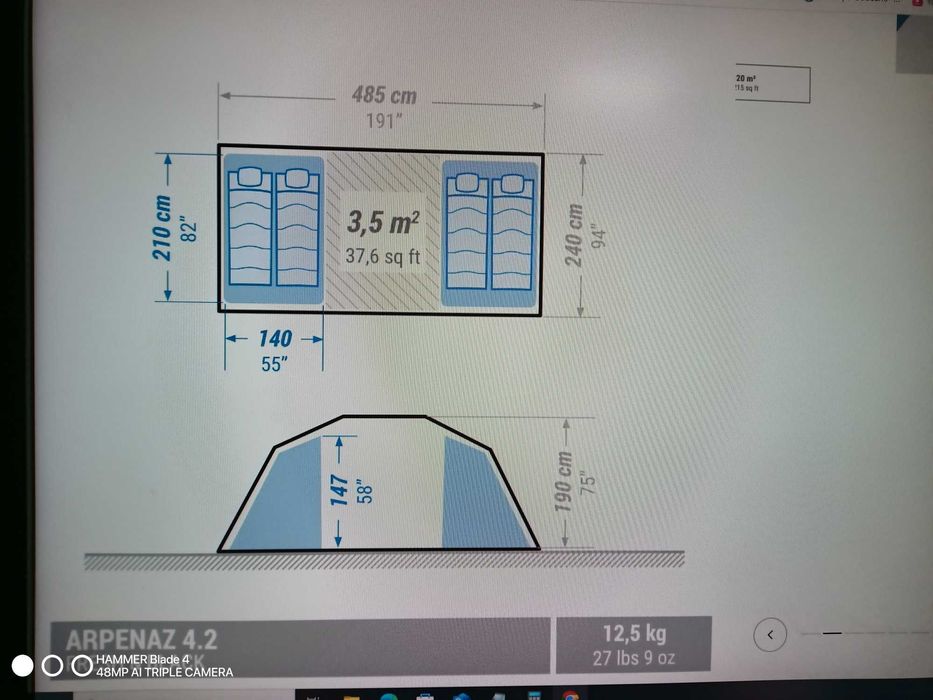 Tenda de campismo com varetas ARPENAZ 4.2 F&B - 4 pessoas - 2 quartos