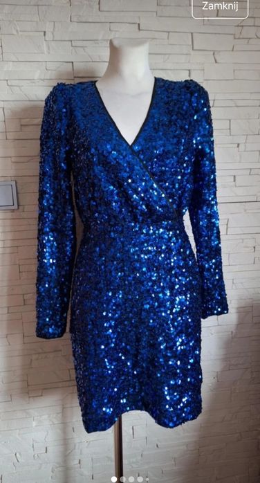 Sukienka cekinowa, niebieska