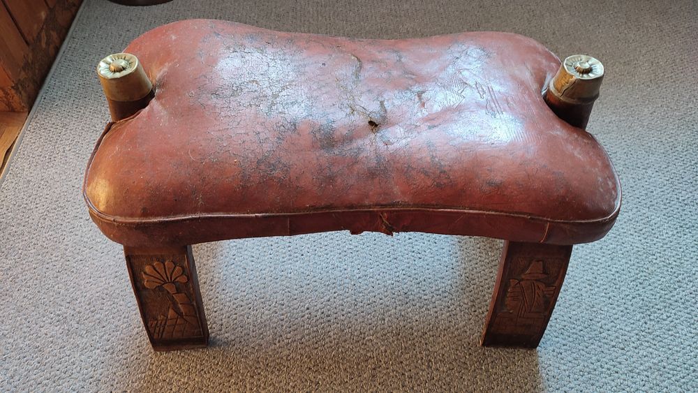 Krzesło, siodło na wielbłąda, podnożek, oryginał lata 60te Egipt