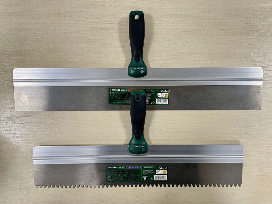 Шпатель нержавейка с ручкой 220х500х28мм с зубом/236х600х28мм ровный PARKSIDE