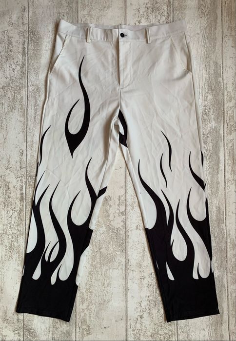 Damskie Spodnie Cygaretki Chinosy Design Wzór Płomienie XL Nowe !