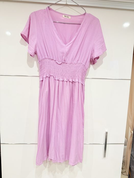 Śliczna liliowa sukienka wiskoza+bawełna