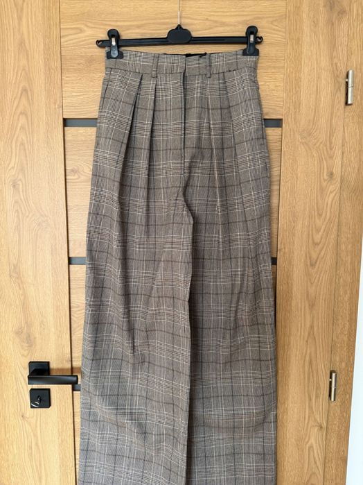 Szare spodnie w kratkę z wysokim stanem Zara roz. S