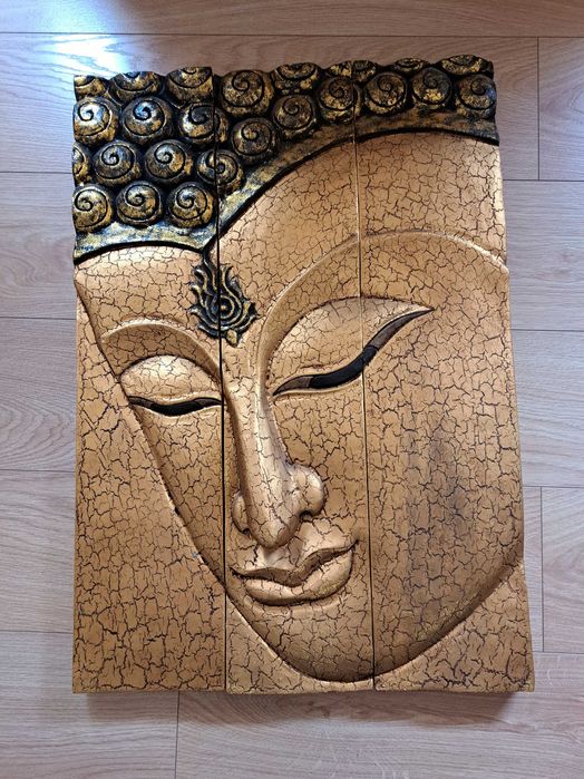 Painel Decorativo Buda Dourado em Tríptico - Estilo Oriental-Zen