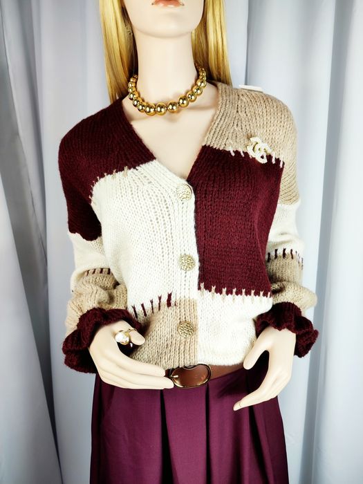 Sweter kardigan oversize bufiaste rękawy