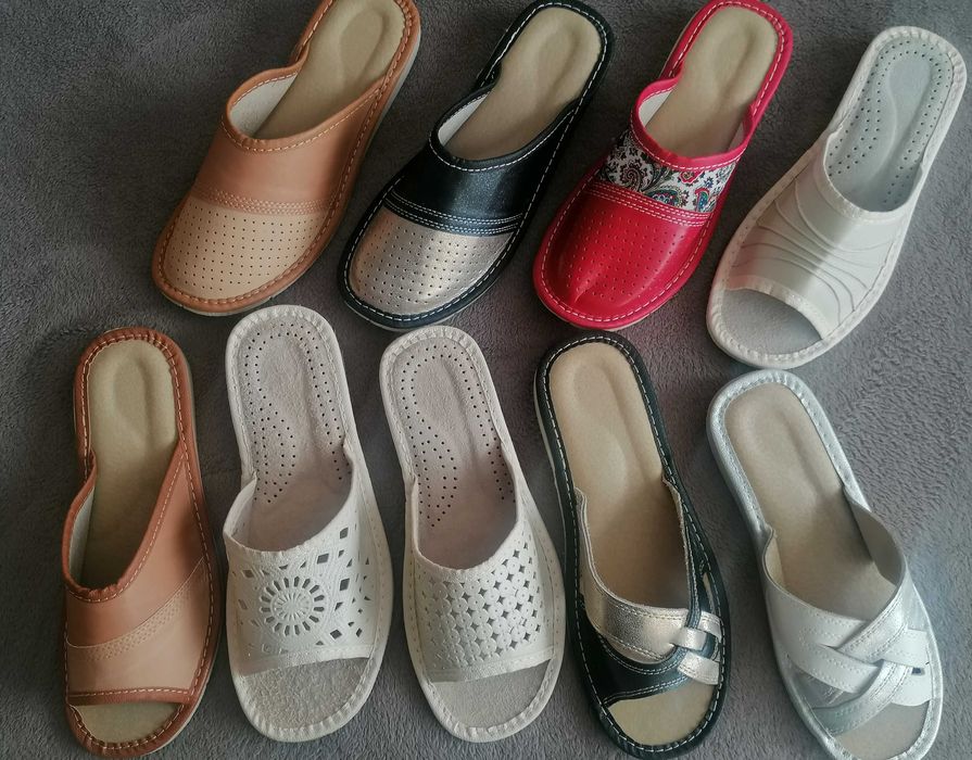 Pantofle damskie 37 kapcie góralskie skóra ciepłe bez palcy laczki