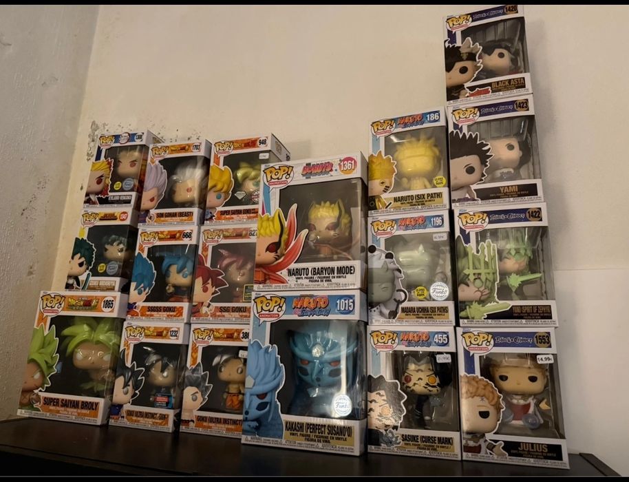 Funko pops dragon  ball , jujutsu kaisen, Balck Clover etc...(One piece não disponível)