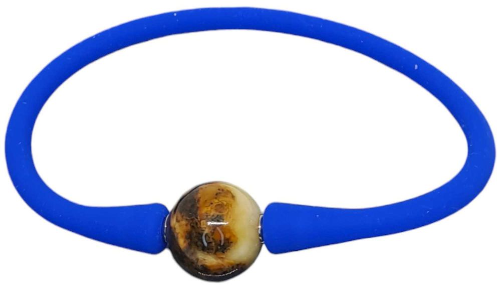 Bransoletka bursztyn bałtycki kulka mleczno-brudaskowa silikon #219