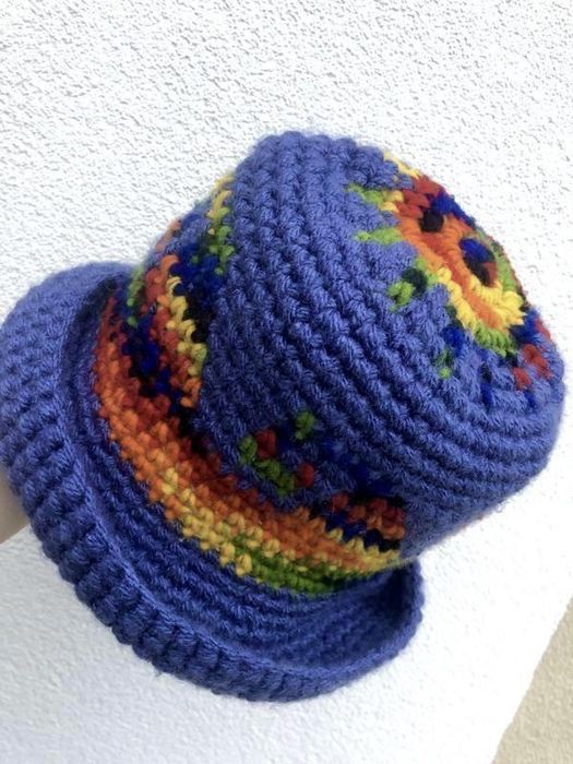 Шерстяная винтажная вязанная шапка панама ручной работы stussy