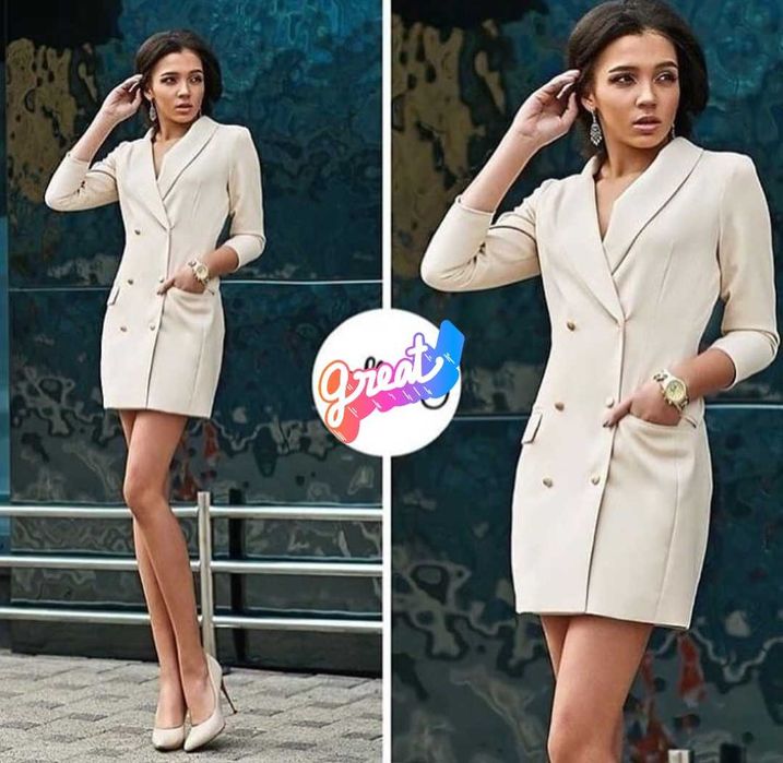 Бежеве плаття піджак у мінімалістичному стилі, розмір XS, сукня піджак