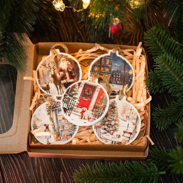 Набір подарунок Новорічний  ялинкових прикрас із дерева