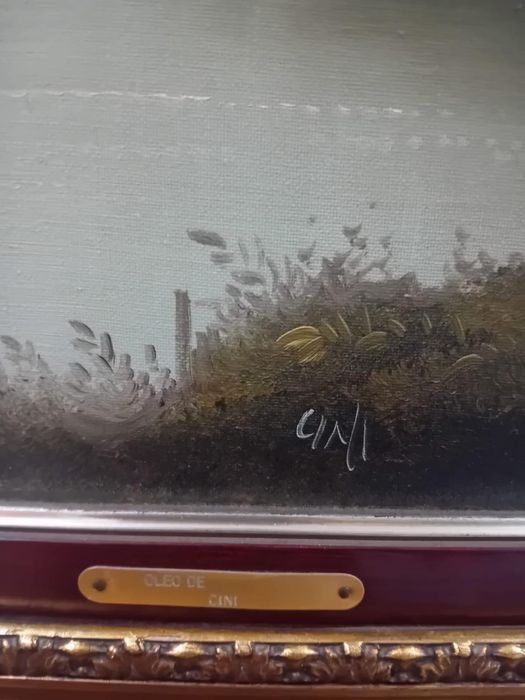 Pintura a óleo antiga de 'Cini' com moldura elaborada