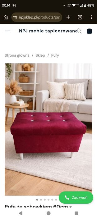 Pufa ze schowkiem pikowana przeszycia 60x40cm