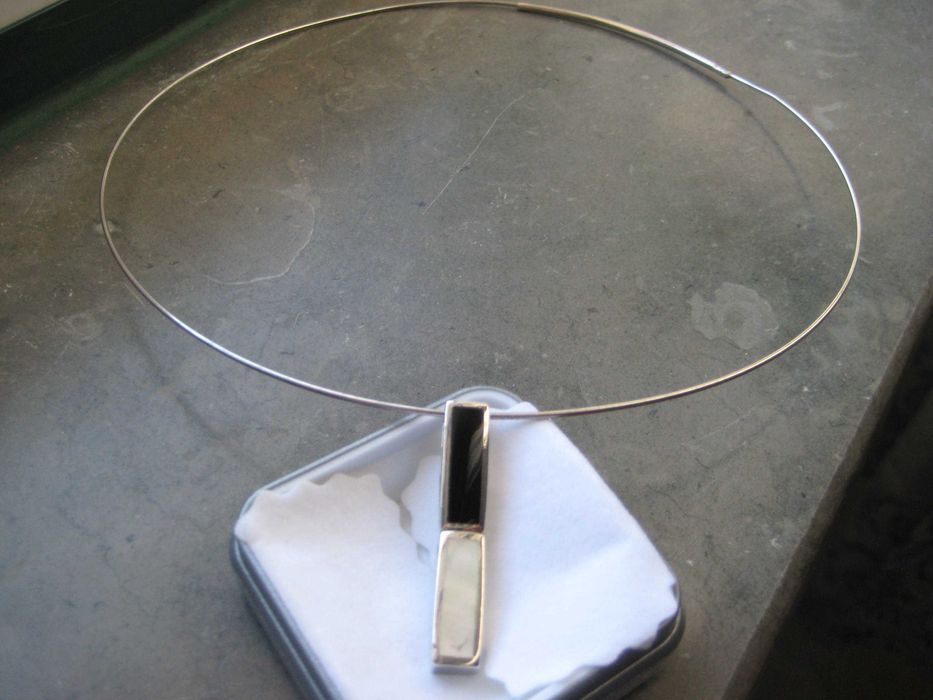 Silver Chain + Silver Pendant with Mother-of-Pearl and Onyx (NEW)