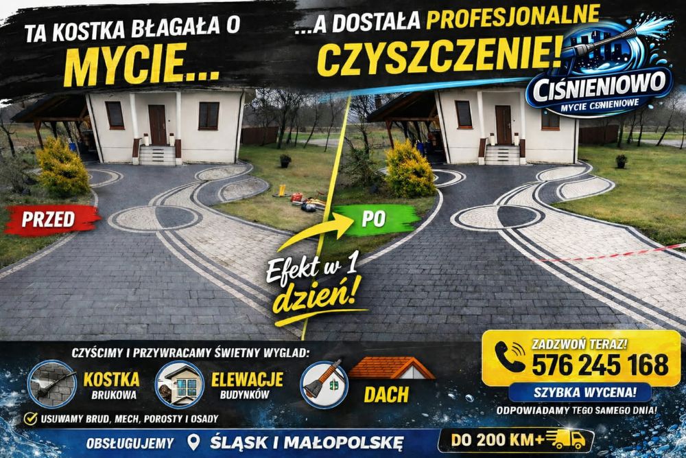 Profesjonalne mycie ciśnieniowe, kotka, elewacja, dach