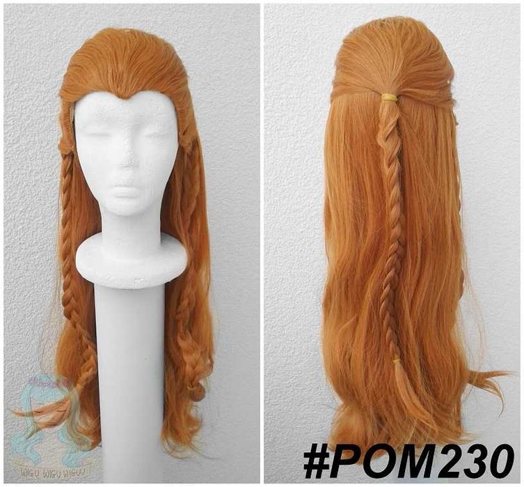 Aloy Horizon Genshin Impact ruda peruka bez grzywki długa cosplay wig