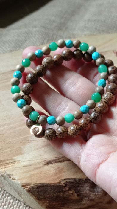 Bransoletki w stylu Boho kamień i drewno 2 szt.