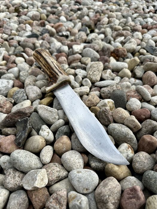 Nóż myśliwski stal narzędziowa rekojeść poroża jelenia, rękodzieło!!