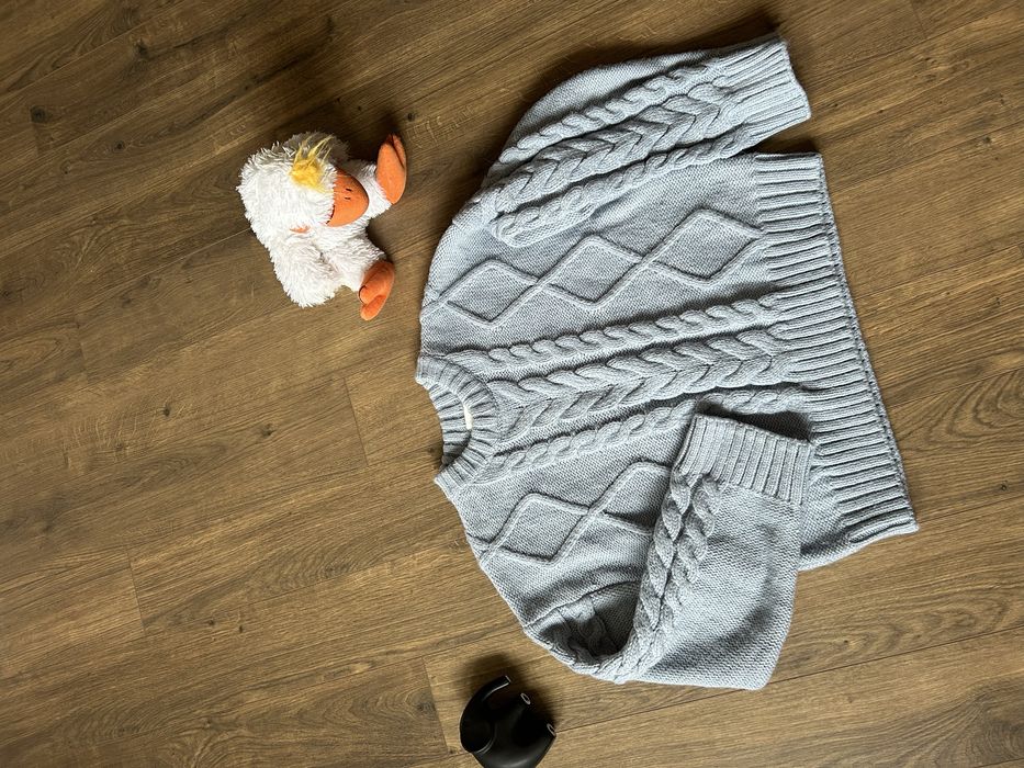 Sweter H&M M szary ciepły warkocz krótki cropped