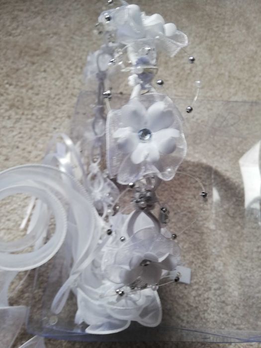 Suknia komunijna, 2 bolerka, torebka, wianek, rękawiczki 134