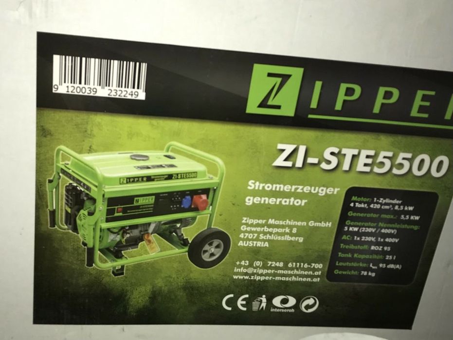 Новый  бензиновый  генератор Zipper  ZI-STE 5500  Австрия