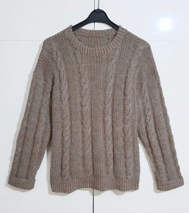 Sweter W Warkoczowy Splot Beżowy |R. L/XL