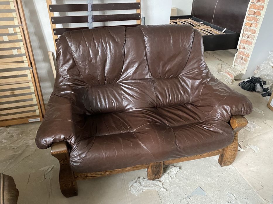 Шкіряний диван деревяний дерев'яний, кожаный деревянный