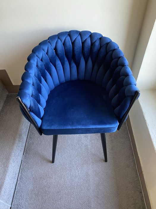 Krzesło fotel tapicerowany welur granatowe