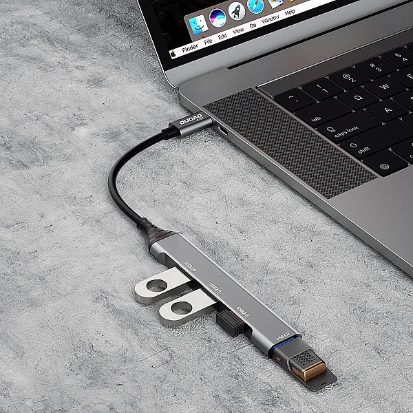 Dudao HUB 4w1 USB-C - 4x USB-A (3 x USB2.0 / USB3.0) 6,3cm czarny (A16
