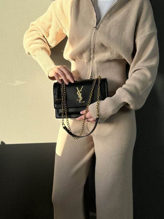 Сумка YSL чорна кроссбоди женская сумка Saint Laurent клатч на цепочке