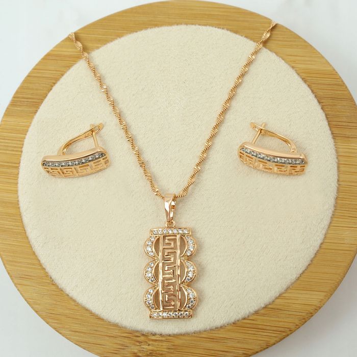 Piękny Gruby Damski Naszyjnik Łańcuszek Grecki + Kolczyki Z Cyrkoniami