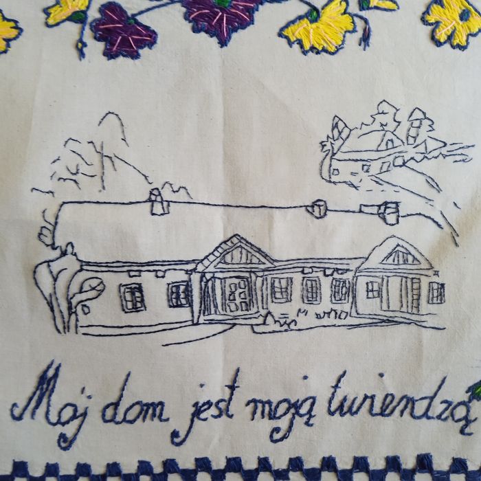 Makatka ścienna ręcznie haftowana nowa.Mój dom jest moją twierdzą.