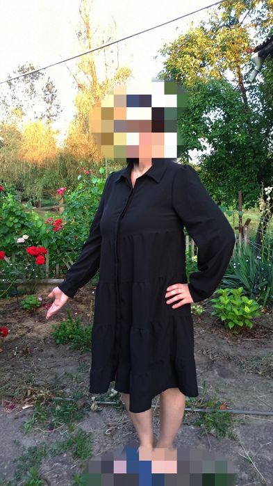 2 сукні, Асиметрична чорна сорочка-плаття з багатошаровим дизайном з м