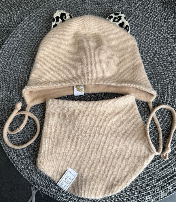 Шапка з вушками і снуд шарф демісезонні 3-6 місяців 42-44 см