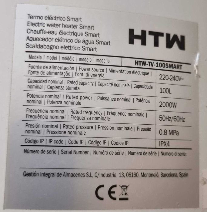 Termoacomulador 100L HTW Smart Wifi