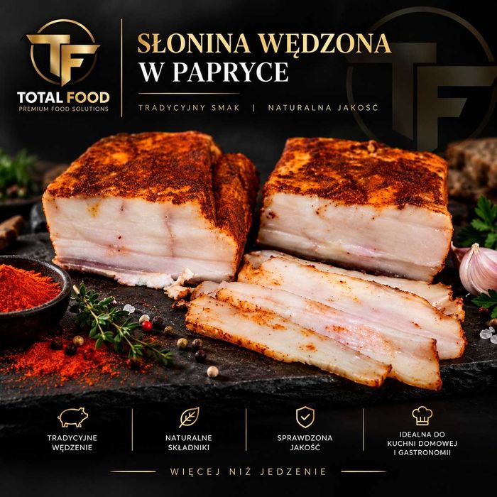 Słonina wędzona , produkt na soli kłodawskiej z papryką